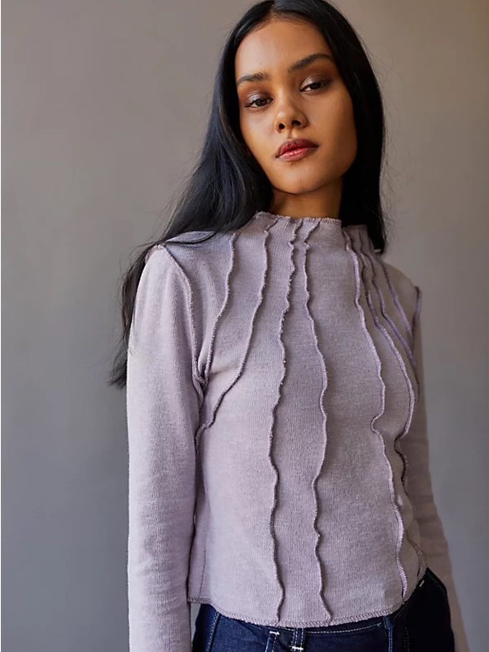 BDG Urban Outfitters purple long sleeve crop top with ruffle detail